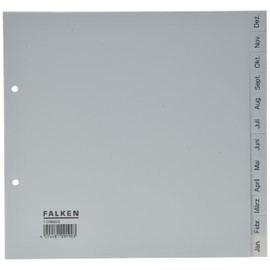 Original Falken PP Plastic Index for DIN A4 22.5 x 21 cm Half Height Print Dec-January 12 Sheets Grey Ring Binder Plastic Index Ideal for Office and School