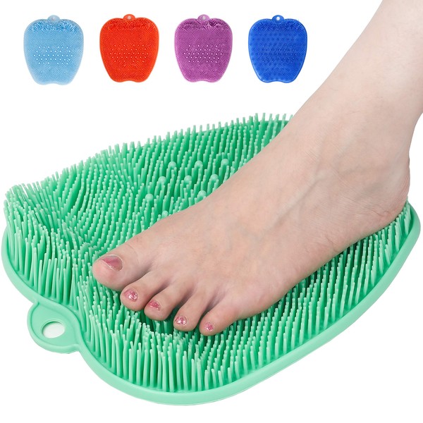 Shower Foot Cleaner Scrubber Massager, Foot Pain Tired Feet Relaxing Acupressure Mat for Shower Floor with Non-Slip Suction Cups, Increase Circulation, Exfoliation (Apple Green, 10.3 x 9.5 Inches)