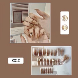 Taoluwin Press on Nails, 24Pcs Long Square False Nails, Reusable Colorful Stick on Nails, Full Cover Nails with Nail Tools, Fake Nails for Women Girls Nail Salon (K012, Long)