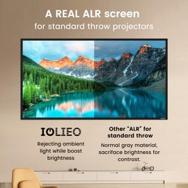 ALR Projector Screen for Standard Throw- Wall Mounted - TGI-120-A High Contrast 70% ALR High Brightness 2.7X Gain - 120 inch 16:9 Gray Screen - by IOLIEO