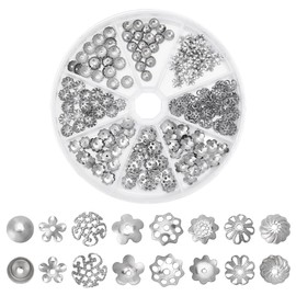 PH PandaHall 240pcs 304 Stainless Steel Bead Caps, 8 Styles Flower Bead Caps Round Flower Cup Shape Bead Loose Spacer Beads Caps for Earring Bracelet Necklace DIY Crafts Jewelry Making