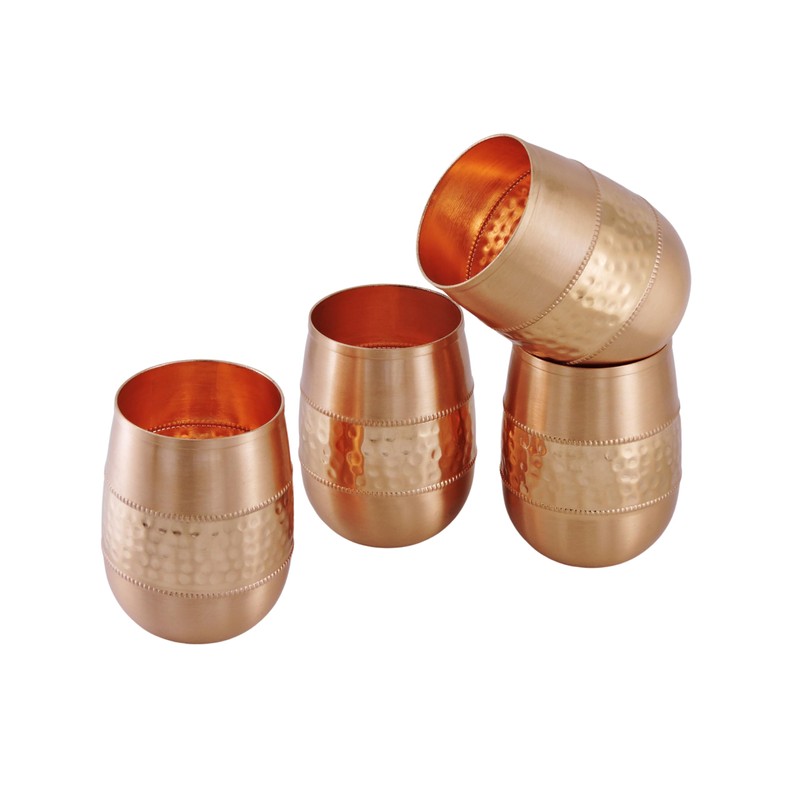 ANCIENTIMPEX 4 x Pure Copper Tumblers (99.74%) Hammered for Ayurveda