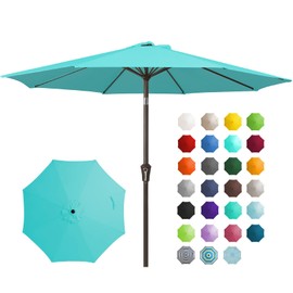 JEAREY 9FT Outdoor Patio Umbrella Outdoor Table Umbrella with Push Button Tilt and Crank, Market Umbrella 8 Sturdy Ribs UV Protection Waterproof for Garden, Deck, Backyard, Pool (Peacock Blue)