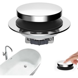 Hibbent 3 in 1 Metal Bathtub Drain Stopper, Universal Pop Up Tub Stopper, Bathtub Drain Hair Catcher, Removable Filter Basket, Anti-Clogging Drain Plug for 1.5''~2.4'' Drain, Brass Bullet Core, Chrome