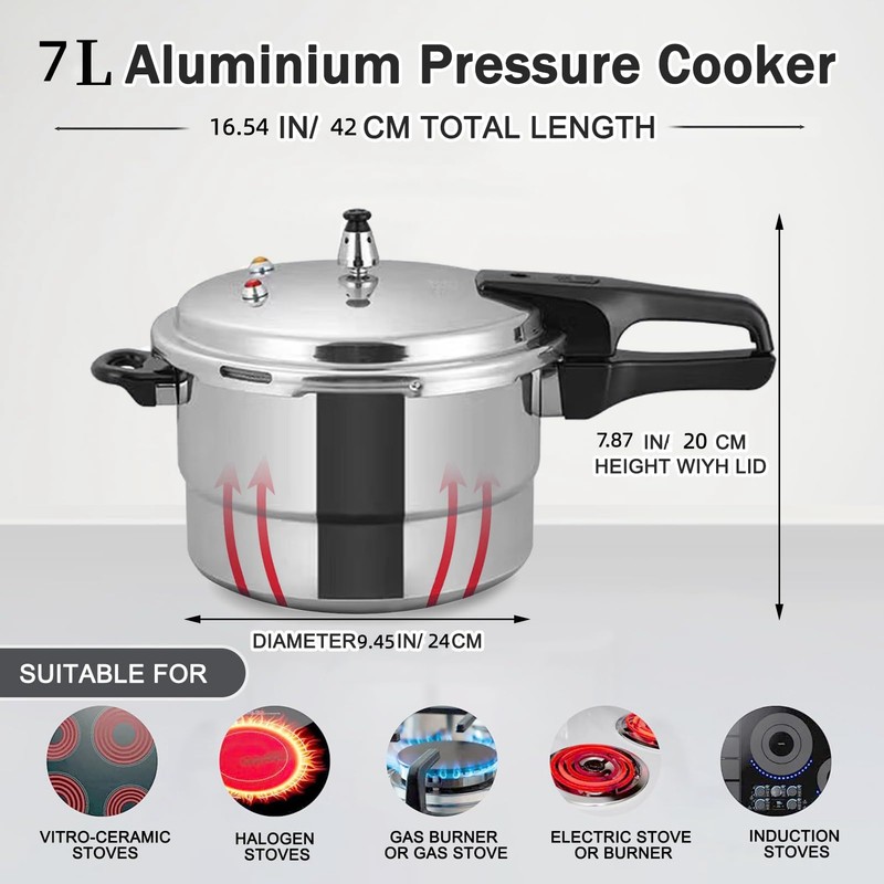 dshyuauoci Pressure Cooker 7 Quart，Aluminum Pressure Cooker Compatible with Gas