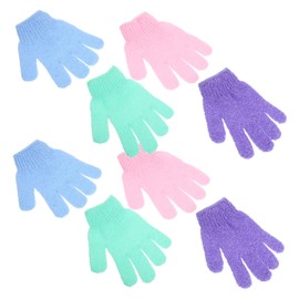 Vaguelly 4 Pairs Exfoliating Nylon Shower Gloves Body Scrub Exfoliator for Dry Rough Skin Elasticized Fit Bath Mitts for Men Women Full Body Cleaning and Relaxation Random Color
