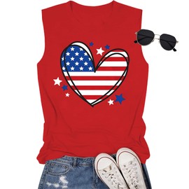 American Flag Heart Tank Tops Women 4th of July Patriotic Shirt USA Flag Sleeveless Tee