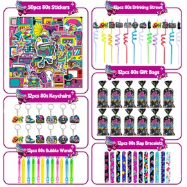 CHSLtmxq 122 PCS 80s Party Decorations 80s Party Favors Supplies Set for 80s Birthday Party Decorations Throwback 80s Hip Hop Birthday Party Decorations Supplies