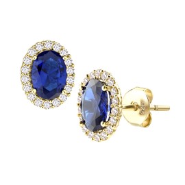 9ct Yellow Gold Blue Sapphire Oval Cluster Stud Earrings - 10mm x 8mm