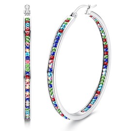 Diamday Large Hoop Earrings Stainless Steel Hoop Earrings for Women Multicolor Rhinestone Hoop Earrings Cute Huggie Earrings Jewelry Set 35MM/40MM/50MM 12
