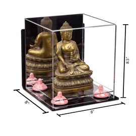 Better Display Cases Versatile Acrylic Display Case - Small Rectangle Box with Mirror, Wall Mount, Pink Risers and Clear Base 8" x 8" x 8.5" (A015-PNR)