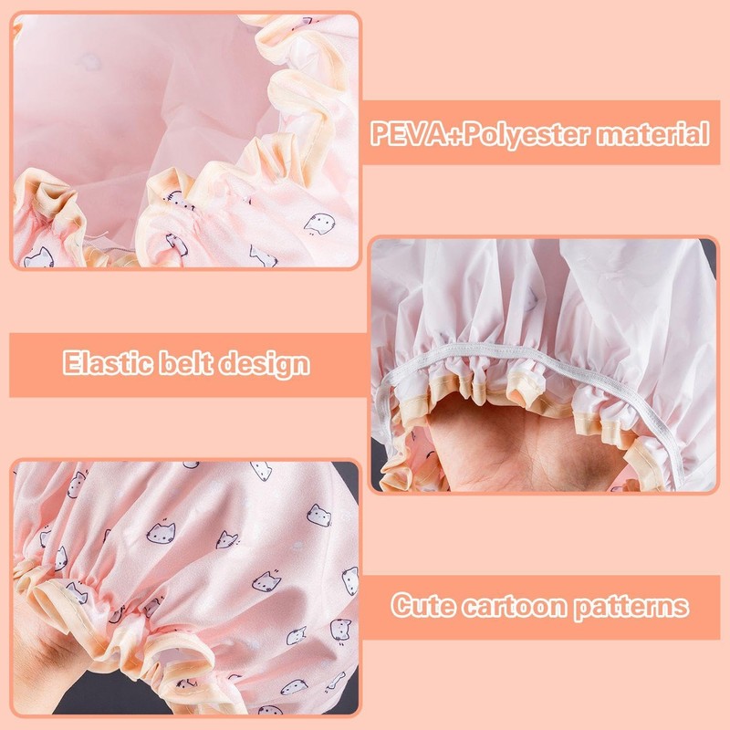 Pack of 3 Kitten Printed Shower Cap, Cute Cartoon Shower