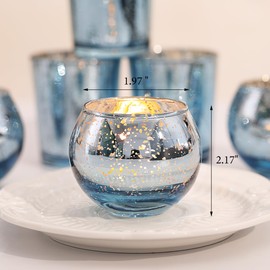 LETINE 36pcs Blue Votive Candle Holders - Elegant Mercury Glass Tea Light Candle Holder Set for Weddings, Holiday Season Decorations,Christmas Table Centerpieces