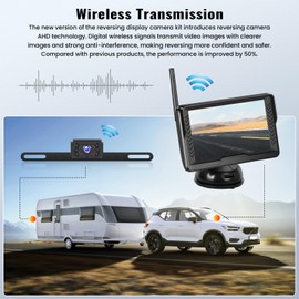 Wireless Backup Camera for Car with 5 inch Monitor Easy Setup IR Night Vision IP69 Waterproof License Plate Reverse Camera DIY Parking Lines Rear View Camera System for Car Truck SUV Pickup Van