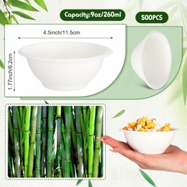 Dandat 500 Pack 9oz Disposable Paper Bowls Food Soup Bowls Natural Bagasse Fiber Bowls for Sauce Salad Dessert Hot Cold Soup