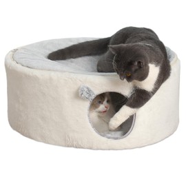 Sunhoo Elevated Cat Beds for Indoor Cats Enclosed House Hideaway Raised Kitty Hammock Large with Washable Cover Kitten Cave Pet Hut Puppy Condo Cubby Plush Cushion Easy Assembly 23.6 * 17.7 * 10.6in