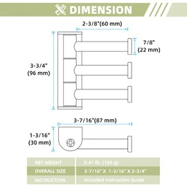 Suyar Swivel Towel Hook, SUS 304 Stainless Steel Bathroom Robe Holder 3 Foldable Arms, Kitchen Entryway Garage Wall Hook for Hanging Towel Clothes, Brushed Nickel