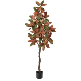 Nearly Natural 6ft. Fall Magnolia Artificial Tree, Brown, Plastic, Iron Wire, Fabric, 11.8 lbs