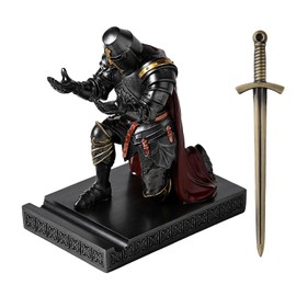 NCQIXIAO Medieval Templar Vanguard Officer Knight Pen Holder Pen Stand Desk Organizers and Accessories Resin Mobile Phone Stand as Gift for Office and Home Desk Organizer (Iron)