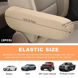 Wevdn 2 PCS Car Front Seat Armrest Covers, Elastic Fabric Stretch Auto Seat Armrest Protectors, Soft Front Seat Armrest Cover Replacement, Universal Vehicle Interior Accessories (Beige)