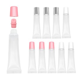 Quacc 9pcs Empty Lip Gloss Tubes, 15ml Soft Squeezable Lip Balm Container Refillable Lipstick Cosmetic Tubes for DIY Lip Gloss Balm Makeup Travel Toiletries (White Pink Silver)
