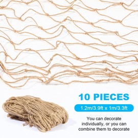 Boao Natural Fish Net Party Decorations for Pirate Party, Cotton and Linen Fishing Net Prop Pirate Ship Decoration for Hawaiian Fishnet Party Decor Nautical Themed Birthday Party Supplies(10 Pack)