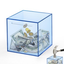 Imeepa Clear Piggy Bank for Adults & Kids - Acrylic Money Savings Box for Cash & Coin, Must Break to Open, Unopenable Piggy Bank for Boys Girls(Blue, 4.72'')