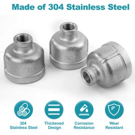 Stainless Steel Hexagonal Nipple, Pack of 3, 1 Inch Female x 1/4 Inch Female Thread, Stainless Steel 304 Reducer Coupling Plug, Metal Connector Adapter for Water, Air, Pipe Connection