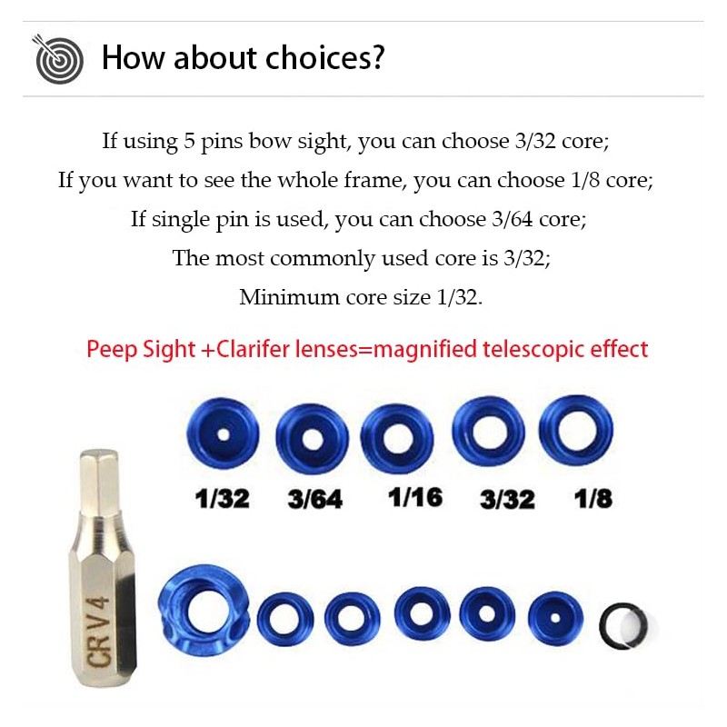 Archery Peep Sight for Compound Bow Interchangeable Aluminium Alloy Inner