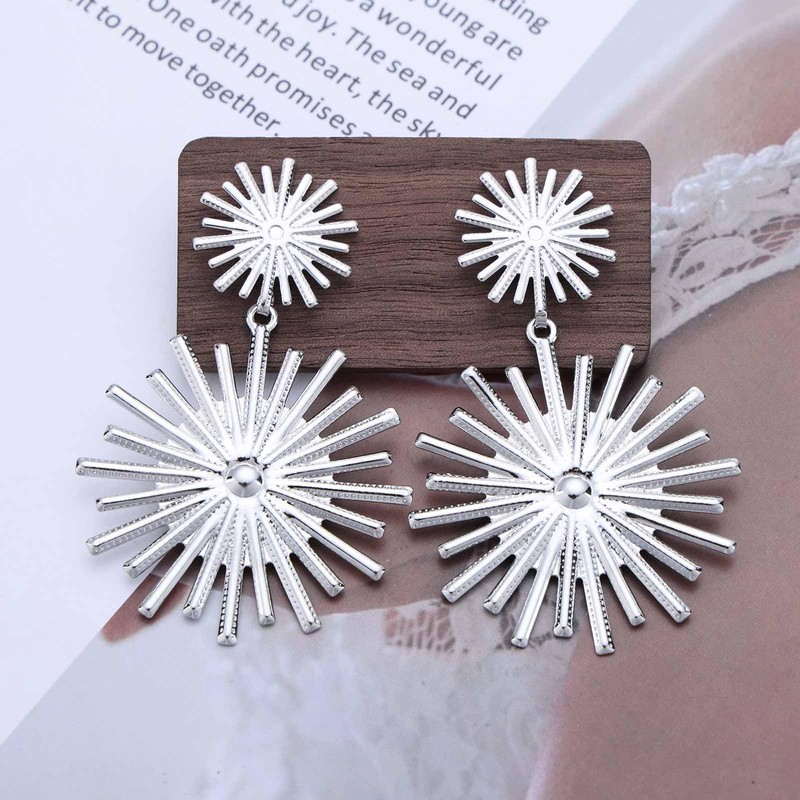 Inateannal Punk Sunburst Dangle Earrings - Silver Large Sun Earrings