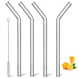 LIFEHIM Glass Straws Drinking Reusable: Clear Glass Straw Reusable Glass Straws Bent Glass Drinking Straws Wide Glass Smoothie Straws 10 inch Long Glass Straws Thick for Smoothies