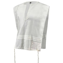 Adult Wool Tallit Katan – Kosher Sephardic Style Hand Spun Thin Tzitzit - Halachically Approved Tzitzis Size L White