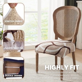 SearchI Stretch Set of 4 Soft Removable Washable Seat Covers for Dining Chairs, Dining Room Seat Cover Protector (Rear-Covered, Beige)