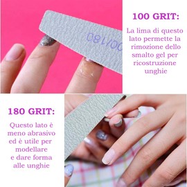 Pack of 10 Nail Files 100/180 Double Sided Reusable and Washable Half Moon Files for Home and Professional Use