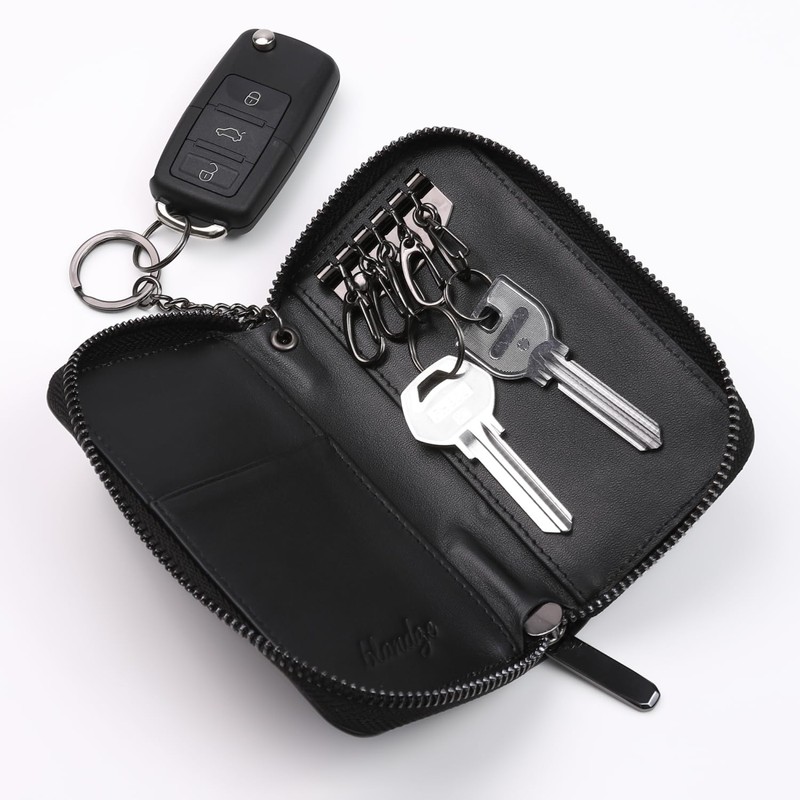 Blanze Men's Italian Carbon Leather Key Case, Round Zipper, Compatible