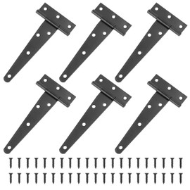 Pack of 6 T-Hinges Heavy Duty Black, 120 mm T Hinges Iron Galvanised T-shaped Door Hinge Foldable with Screws for Shed Gates, Barn Doors, Garden Gates, Windows