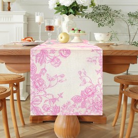 Table Runner Washable Tablecloth Elegant Floral Pattern in Pink and Cream Table Runner Spring Table Runner 33 x 183 cm Seasonal Kitchen Table Decoration Indoor Holiday Party Decor