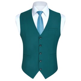 HISDERN Men's Suit Vest Business Formal Forest Teal Dress Vest for Men Waistcoat Vest with 3 Pockets for Suit or Tuxedo Wedding, Medium