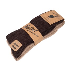 MEBY 2 Pairs Alpaca Socks Warm Thermal Socks Thick Fluffy Winter Socks Pre-washed Alpaca Wool Hiking Socks, Beige/Brown 3095