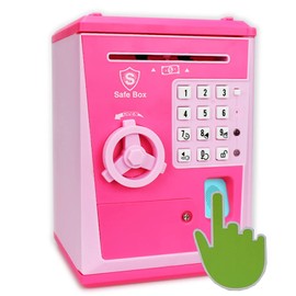 Fimleiy Kids Safe Bank with Fingerprint Password Talking ATM Piggy Bank for Real Money Toy Gift for 6-14 Years Old Boys Girls (Pink/Pink)