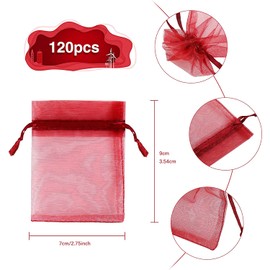Naler Red Organza Bags, Organza Wedding Favor Jewellery Pouches Candy Gift Drawstring Bag Wrap, 120pcs, 2.5'' x 3.5''