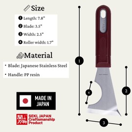 ALLEX Curved Paint Scraper Tool 2.5" Pole and Round Metal, Heavy Duty Full Tang, Sharp Japanese Stainless Steel Blade, Professional Scraper Knife for Paint, Metal, Carbide, Rust, Made in JAPAN