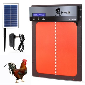 AJumpoo Automatic Chicken Coop Door, Solar Powered Full Aluminum Auto Coop Door, Timer Remote Control and Pluggable Battery Powered Chicken Coop Door Opener for Chicken Farms, orange, Brown