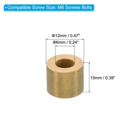 PATIKIL M6 Brass Spacers, 12 Pcs Metal Spacer Brass 6mm ID x 12mm OD x 10mm L Brass Spacers Screw Standoff for 1/4inch or M6 Screw Bolts