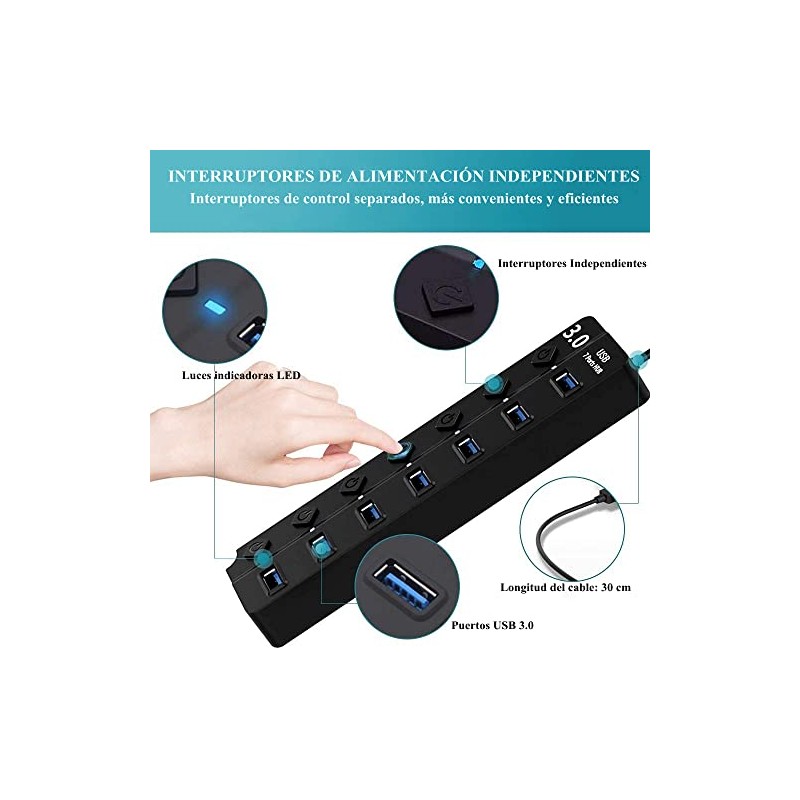 Yostyle Hub USB 3.0, 7 Puertos Multi USB 3.0 Hub
