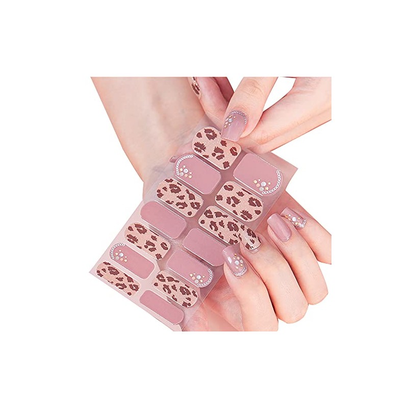 Calcomanías uñas esmalte pegatina, 8 Hojas envoltura completa 3D calcomanías