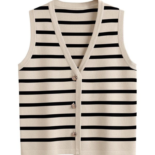 TUREAU Womens Knit Striped Sweater Vest Preppy Style Fall Crochet
