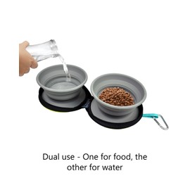KALLAK Portable Travel Twin Pet Bowls for Dogs or Cats, Collapsible Double Dog Bowls for Food and Water Feeding, Anti-Dirty Foldable Zip Up Carry Case with Carabiner Clip, Hiking Dog Bowl