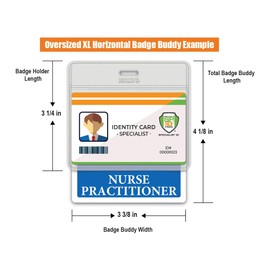 Oversized Nurse Practitioner Badge Buddy Horizontal - Extra Large Badge Buddies Role I’D Backer Card for Nurses - Wear with Existing I'd Holder - 3 3/8 X 4 1/8 - USA Printed by Specialist ID (Blue)