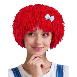 3Pcs Rag Doll Wig Women Red Yarn Cosplay Wigs Short Straight Wigs